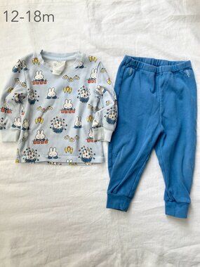 (🎨$3 PLAY) Uniqlo 12-18 Months Baby Toddler Miffy Blue Long Sleeve Pajamas Set